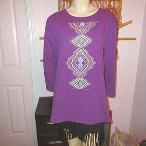 Sabaku Art Eyedazzler T-Shirt Size M Purple Southwestern Aztec Native Boho USA